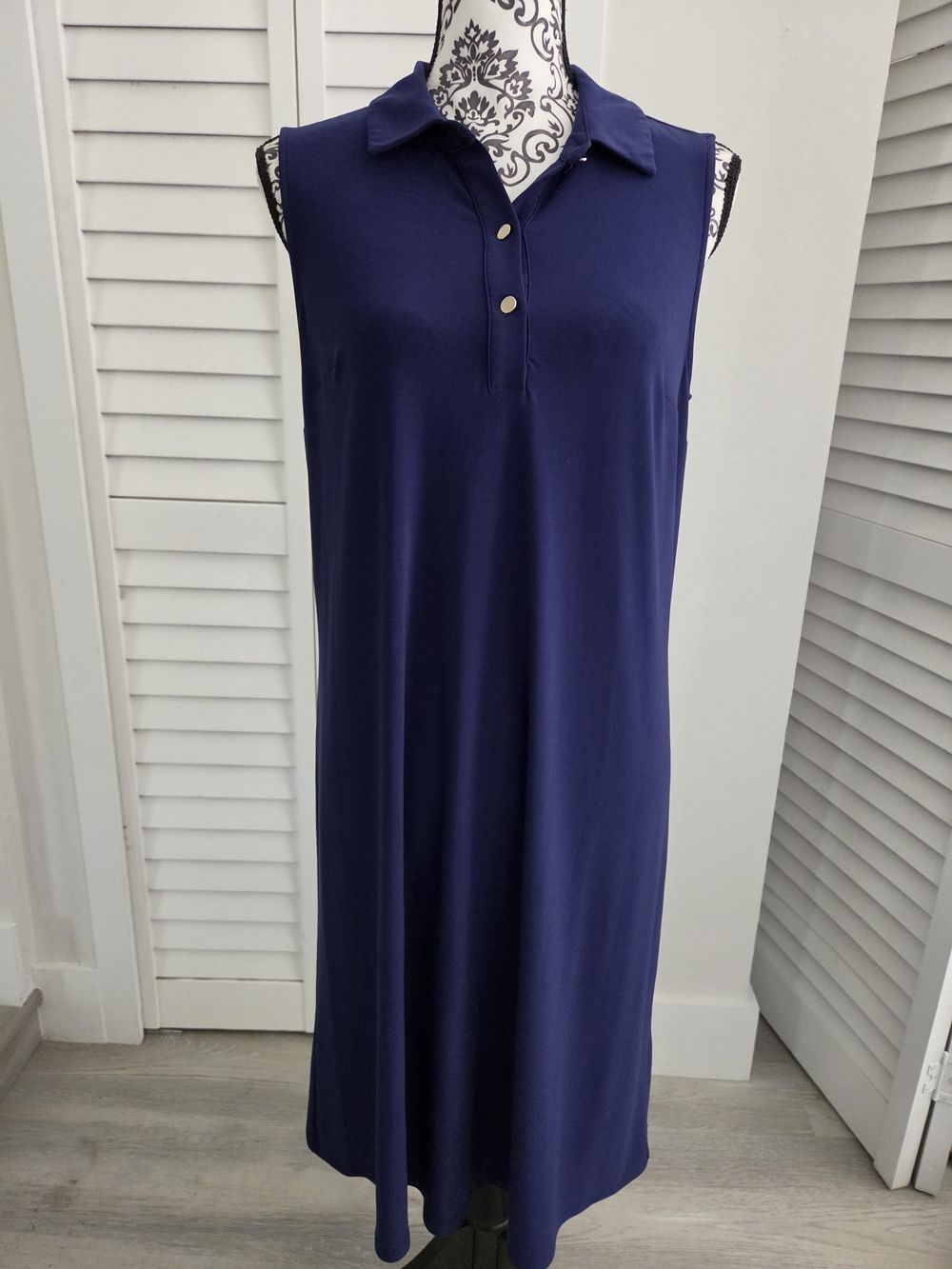 Anne Klein Sleeveless Polo Shirt Dress in Deep Navy